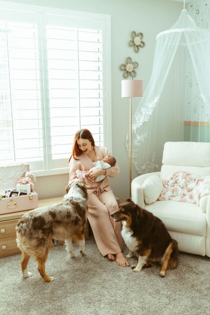 Luxury-style in-home newborn photography in Paradise Valley Arizona with natural family interaction and cozy nursery moments