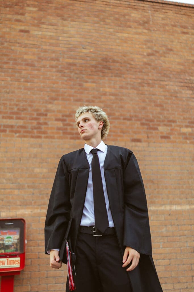 Arizona senior boy photos with modern editorial style in Downtown Gilbert