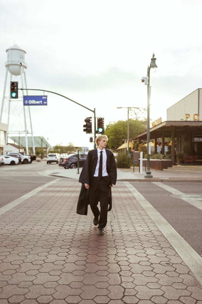 High school senior guy photography session in Downtown Gilbert Arizona near Phoenix