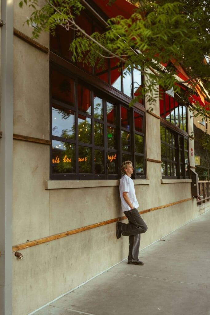 Downtown Gilbert senior guy photography with cool relaxed personality driven portraits