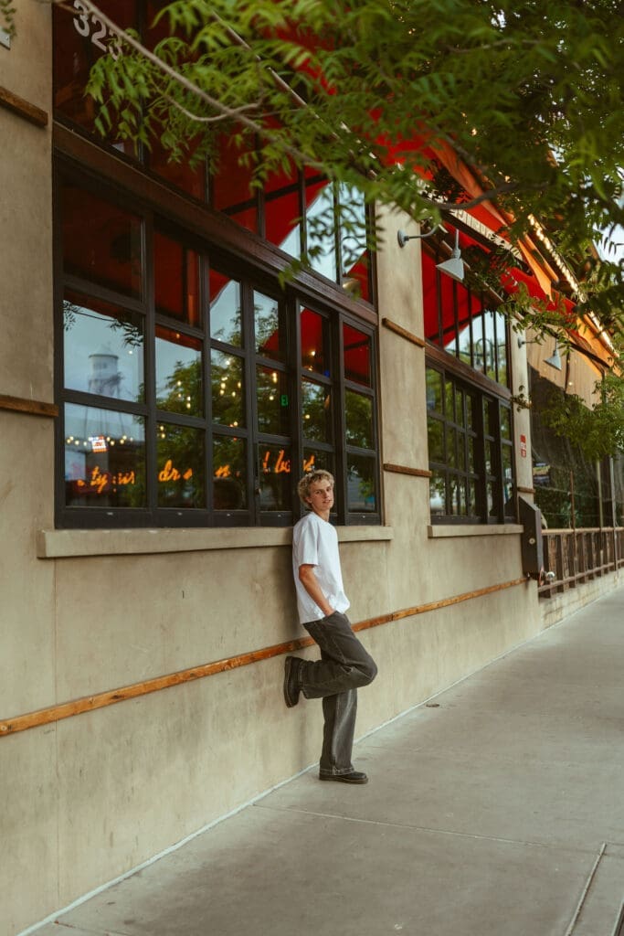 Senior boy photography ideas in Downtown Gilbert Arizona with artistic portrait inspiration