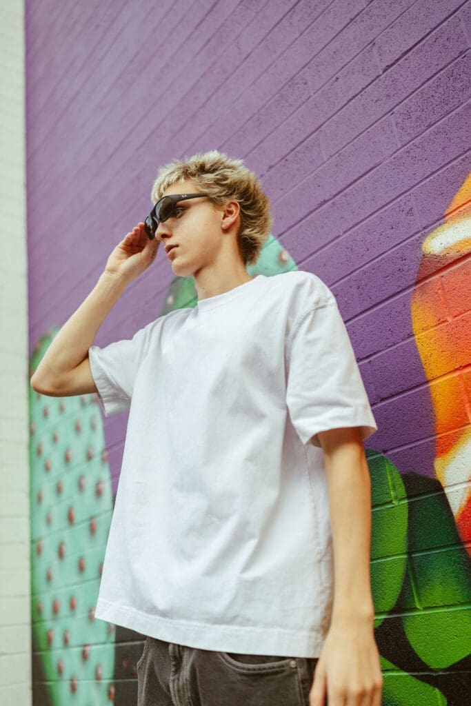 Downtown Gilbert senior boy photos in Gilbert Arizona with modern urban photography style