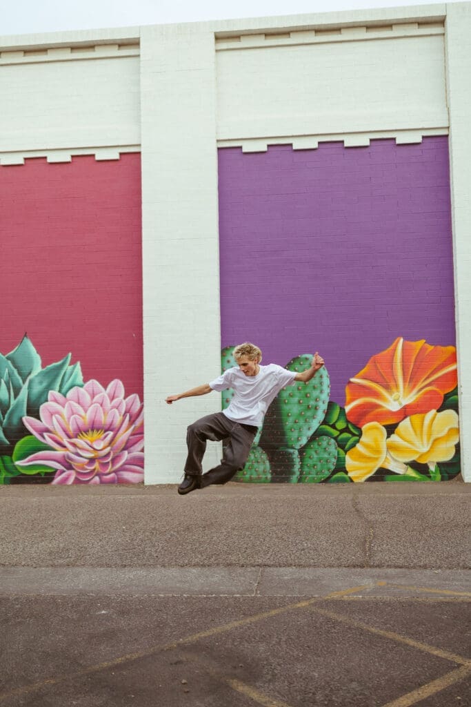 Stylish senior guy session in Downtown Gilbert featuring urban and editorial portraits