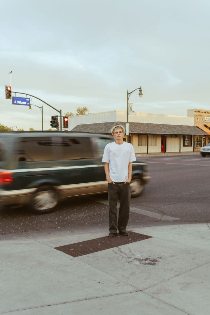 High school senior pictures in Gilbert Arizona with creative downtown photo locations