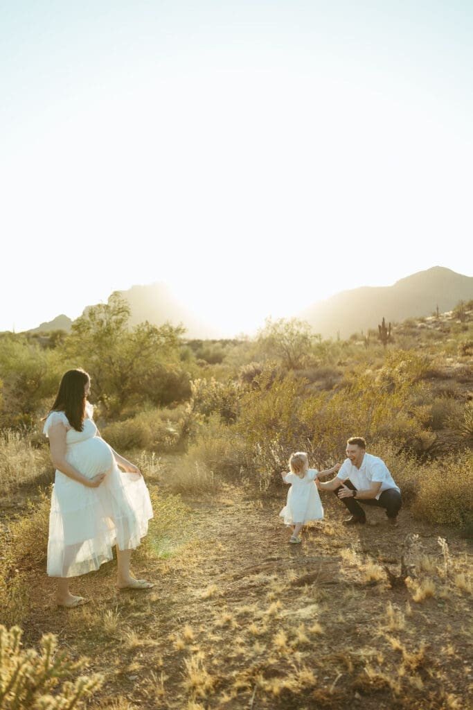 Mesa Arizona maternity photographer documenting mother and toddler connection during luxury desert maternity photoshoot near Scottsdale