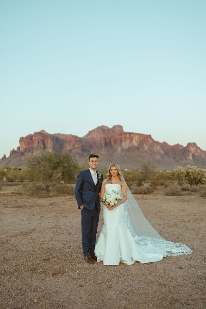 Luxury wedding portraits at The Paseo with Arizona sunset scenery