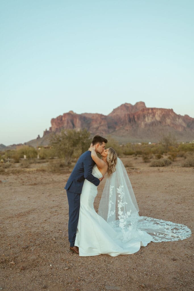 Wedding couple portraits with warm sunset light at The Paseo Arizona