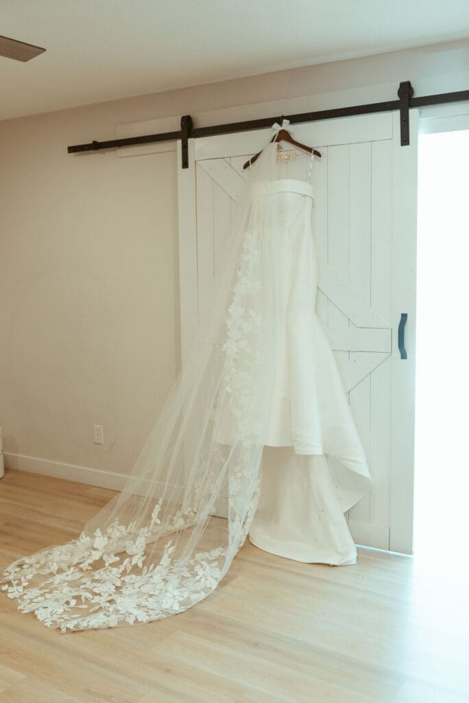 bride wedding dress hanging at Paseo in Apache Junction