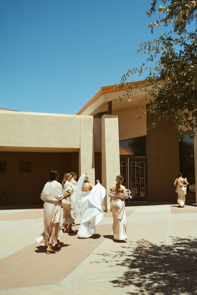 Elegant bridesmaid portraits in the Arizona desert during wedding day
