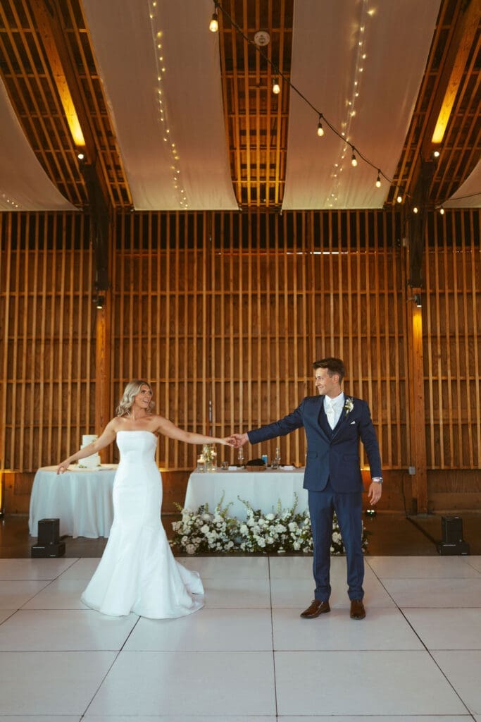 Luxury wedding portraits at The Paseo with Arizona sunset scenery, first dance