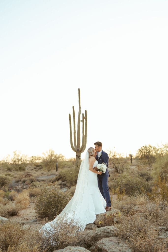 Romantic bride and groom portraits in the Arizona desert at The Paseo