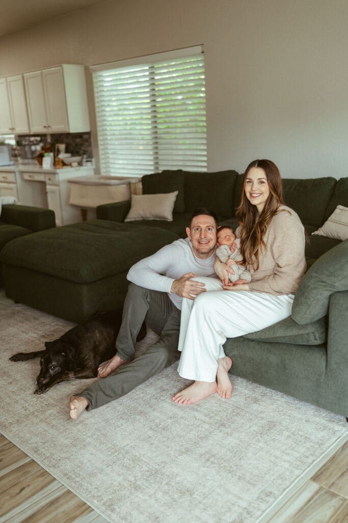 Luxury lifestyle newborn session in Scottsdale AZ with emotional newborn family portraits photographed in a bright modern Arizona home