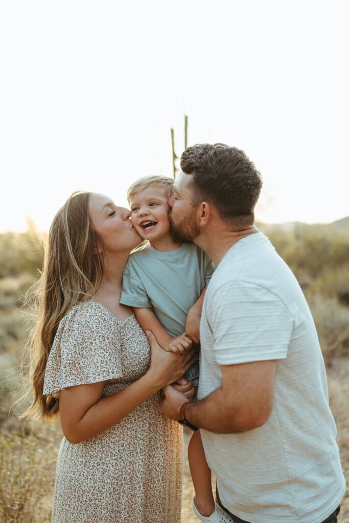 Phoenix maternity photographer capturing natural family connection in the Arizona desert near Mesa Arizona