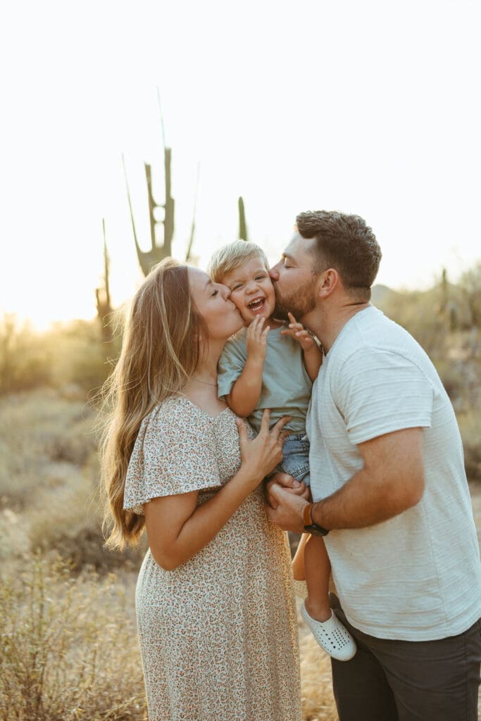 Desert family photos with saguaros and mountain views near Lost Dutchman State Park Arizona